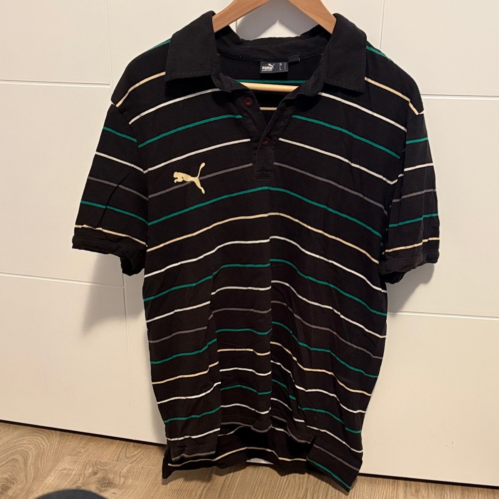 Portugal Sporting CP Puma Men's Black Polo with Multicolor Stripes Male Large